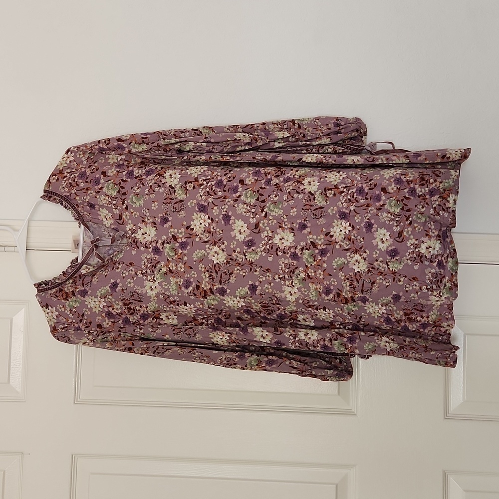 MASSIMO Lilac Velvet Trim Floral Longsleeved Nightgown . Size XL